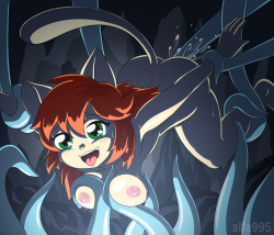 alfa995-nsfw: Welcome to the Cave of Tentacles, where all your dreams come true! (Assuming all your dreams involve tentacles) Surprise early-birthday gift for @jessie-katcat &lt;3  Awyiss~