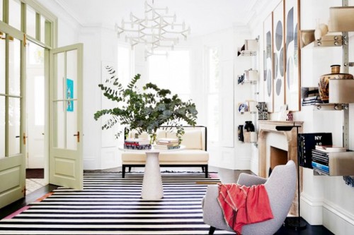 {Love the energy in these spaces - feels youthful and striking. The bedroom/bath relationship is als