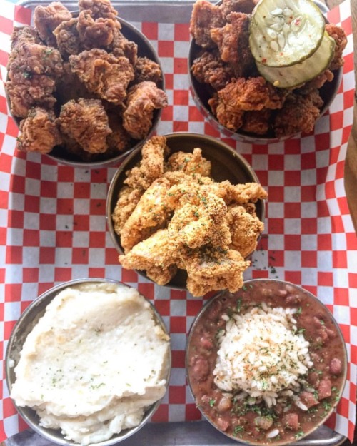 Original Popcorn Catfish, Nashville HOT Popcorn Chicken, Southern Popcorn Chicken, Red Beans & R