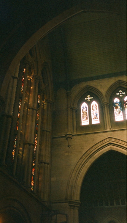 Sun shining through the stained glass at St Mary Abbots church, around 3pmKensington, London / 2016f