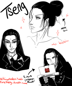 nothingofeden:  Tseng doodles! With a bonus ~bishonen~ Tseng. Also, since I’ve been busy playing Pokemon lately, I figured it’d be fun to make Tseng a little bit nerdy for this moment.