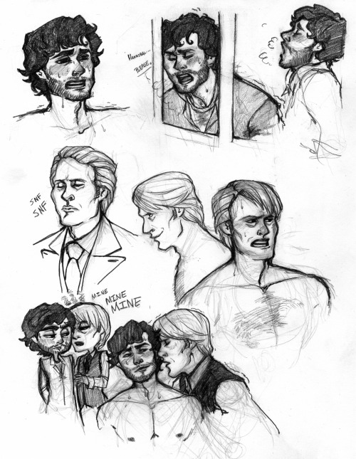 Hannigram doodles from the a/b/o ‘verse from the Caged fic. And yes, there’s eventually going to be more chapters written for it. *shifty eyes* Will is a sneaky little mongoose.