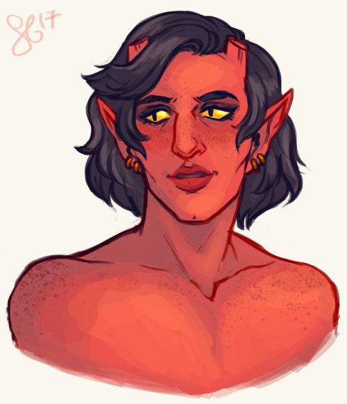 my tiefling bard kid ember “pulchritude” coppersmith, who bears a slight resemblance to a young bria