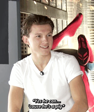 shoot-the-smiley:Tom (sort of) singing the Spider-Man Theme (x)