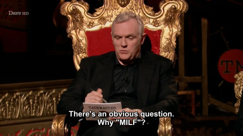 taskmastercaps:[ID: Four screencaps from Taskmaster. Greg Davies says, “There’s an obvious question.