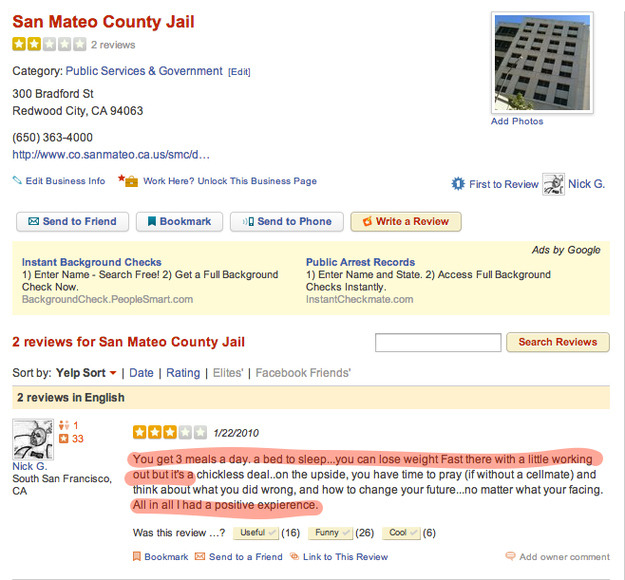 buzzfeed:
“ Fun Fact: People review prisons on Yelp.
”