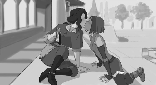 patronustrip: BONUS: Good luck kissHeadcanon #2 Korra will never play any game or go in any adventure without a good luck kiss from Asami. Why? Because she is a PUPPY. Enjoy,patronustrip 