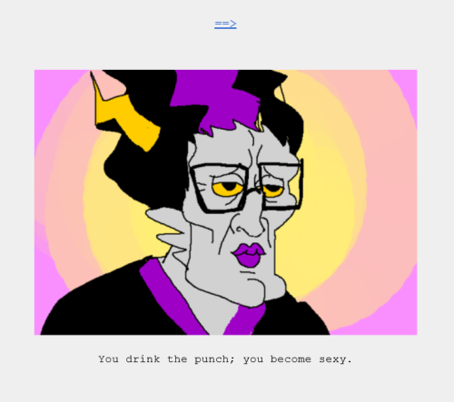 An image of Eridan drawn as the "sexy squidward" meme. The text below reads, "You drink the punch; you become sexy."