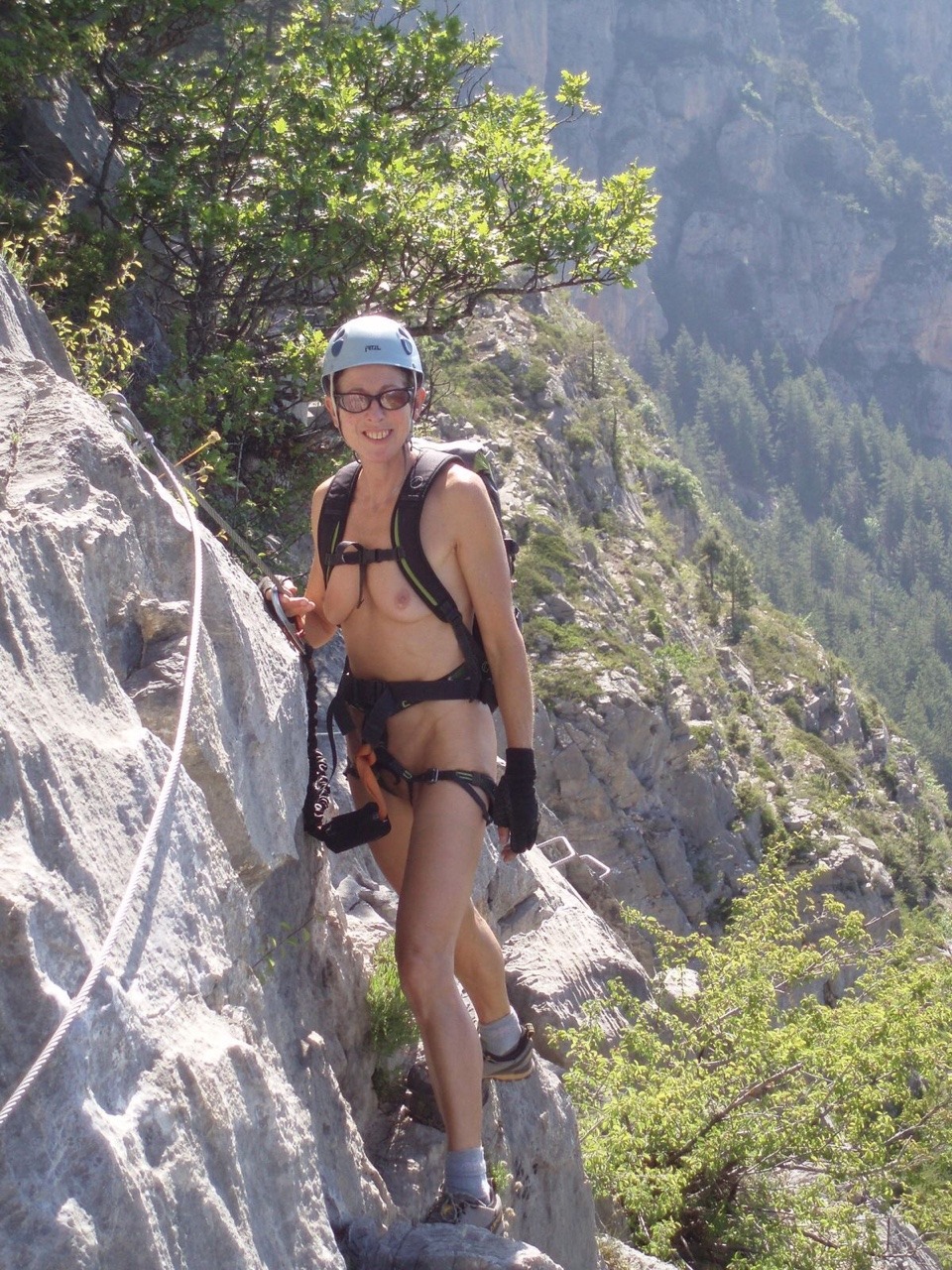 Climbing via ferrata in the French Alps, near Briancon.