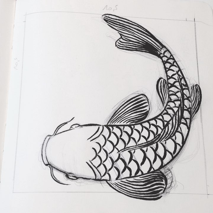 Marylou Deserson — Koi sketch for linoprint #koi #koifish #sketchbook...