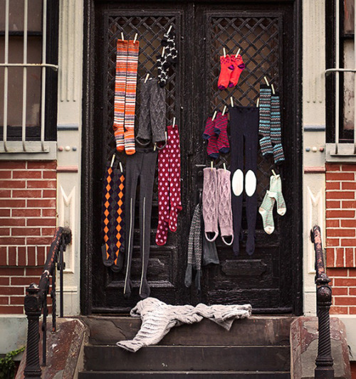 a fun photo from peper and parlor, featuring various HFB socks &amp; tights