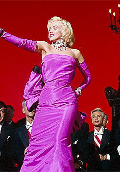clarabows:  Two of the costumes worn by Marilyn Monroe in the 1953 film Gentlemen Prefer Blondes, designed by William Travilla. 