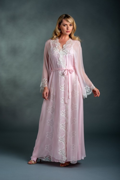 This gorgeous silky negligee set in pink looks divine