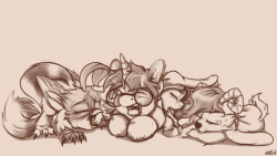 askearthairandmagic:  Starting to get back into drawing after so long is hard o_o That being said Have some sleepy, colt Pitch with some of his closest friends in a ball of cuddles  HNNNG OMG ;w; &lt;333