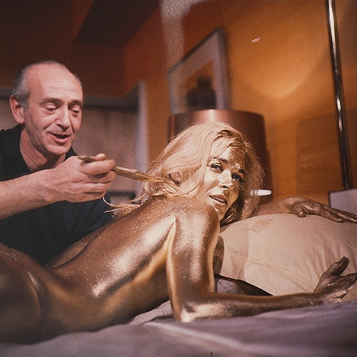 cinecat:Shirley Eaton behind the scenes of Goldfinger (1964)