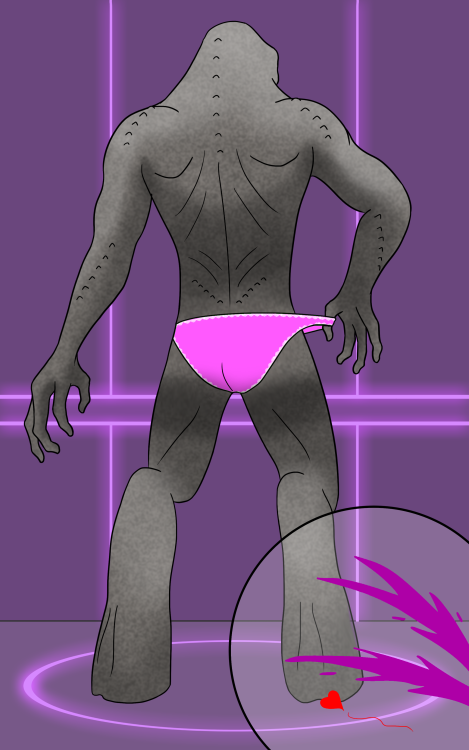 Needless to say N'tho ‘Sraom found Thel outside naked and trapped, thankfully with no one else seeing him. Understanding his plight of not having proper Sangheili underwear, he brought the former Arbiter to a changing room to tryout some briefs