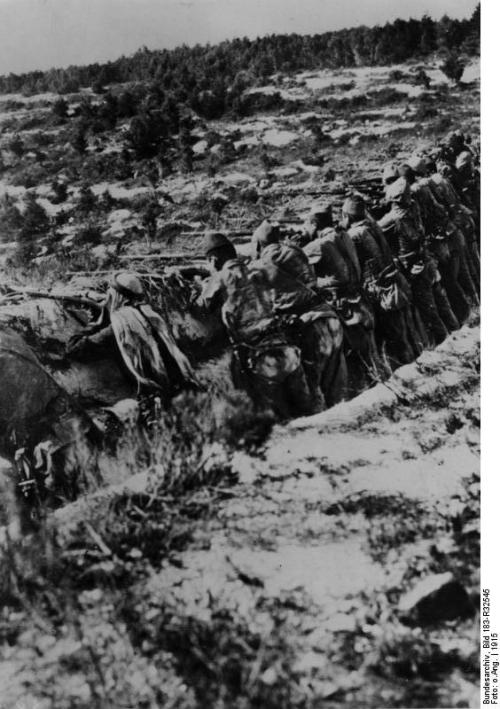 scrapironflotilla: Ottoman soldiers firing from a trench on the Gallipoli Peninsula, 1915.