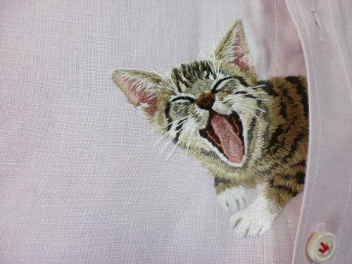 Cats really make everything better - check out these awesome embroidered shirts by Japanese artist H