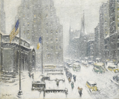 oncanvas:The Public Library, New York Winter, Guy C. Wiggins, 20th centuryOil on canvas25 x 30 &frac