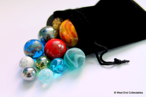 captainoftheseaqueen: sosuperawesome: Solar System Marbles, Aqua Crystal and Recycled Glass Globes a