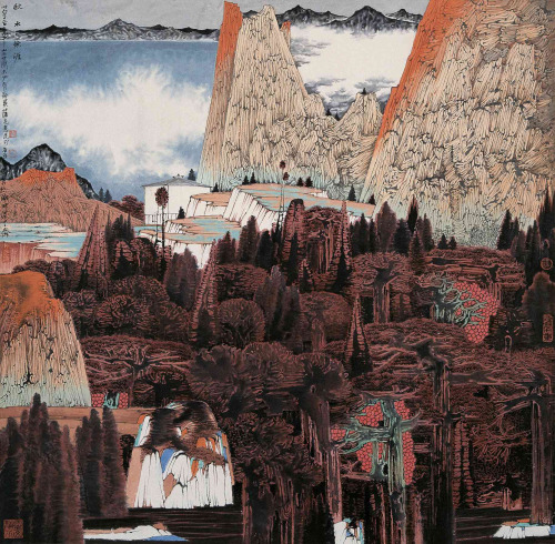 thunderstruck9:Xue Liang (Chinese, b. 1956), Landscape (Boundless Autumn). Ink and colour on paper, 