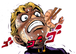 shine-on-you-crazy-duwang:  i was bored so i took a random jojo page and made something on that page transparent.Transparent Koichi cowering before menacing shrimp for your blog