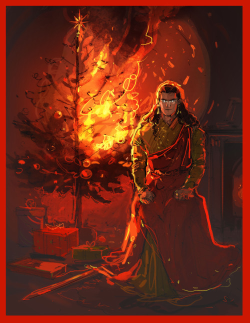 toastedbuckwheat:Feanor in a festive mood PS the drawing is a joke but xmas tree fires aren’t, so pl