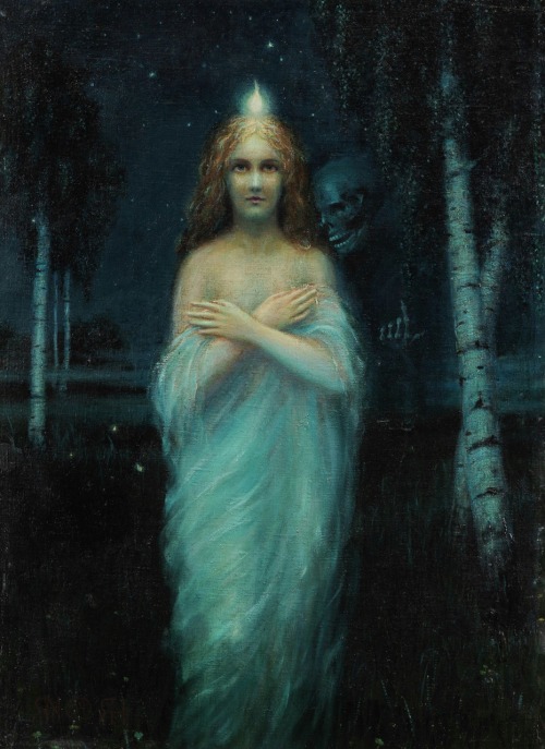 La Jeune Fille et la Mort / the Young Girl with Death.1894.Oil on Canvas.67 x 49 cm. (26.37 x 19.29 