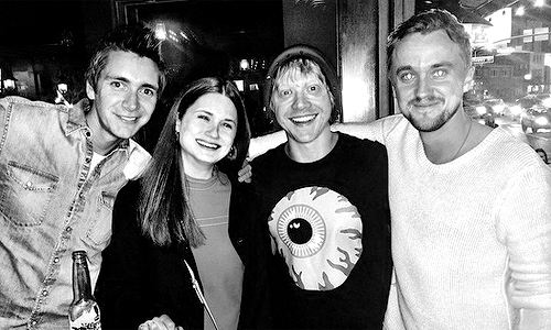 @TomFelton: Kim K stood me up. Outnumbered by 3 Weasleys. Ugh. @James_Phelps: Mini family reunion&am