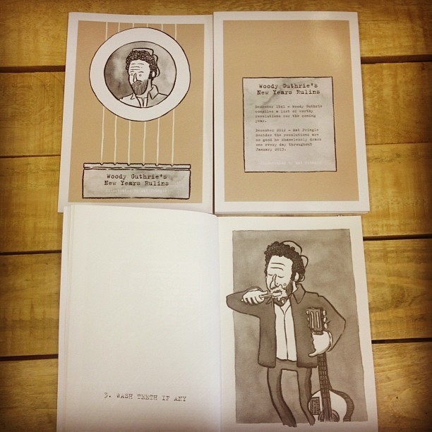 ‘Wash Teeth If Any’ In 1941 Woody Guthrie made a list of 33 New Years Rulins. @matpringle illustrated them and made this cool book, which we’re very proud to now stock in the NGNG shop! #woody #guthrie #book #illustrated #ngng #exeter