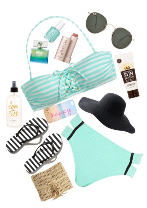 Beach day by itswxmbxt featuring a miniature perfume ❤ liked on PolyvoreJ Crew beach bikini, $59 / R