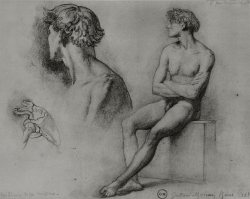 Male Nude and Other Studies, Gustave Moreau.