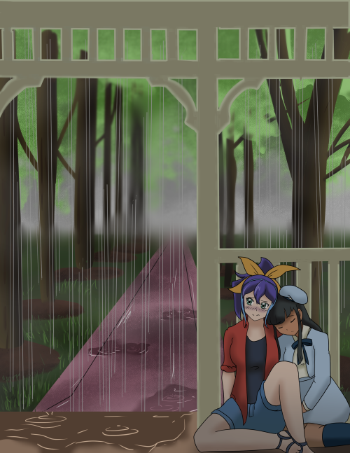 Femslash February 2022 Day 6: Rain i’m gonna have to stop drawing so many backgrounds or i&rsq