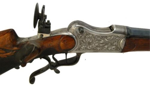 Engraved German schuetzen rifle crafted by C. Bartels & Buttner of Frankfurt, late 19th century.
