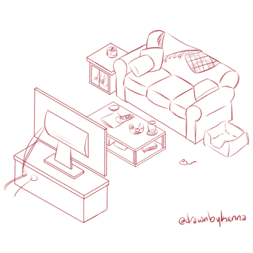 Sketchtember day 14 with a lil isometric section of a living room!