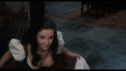A very busty Kate O’Mara defies gravity in Hammer’s “The Horror of Frankenstein&rd