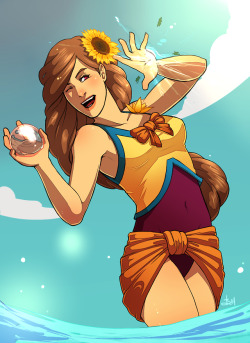 unafkennyart:  Pool Party Leona because she’s never smiling in anything and I love her.