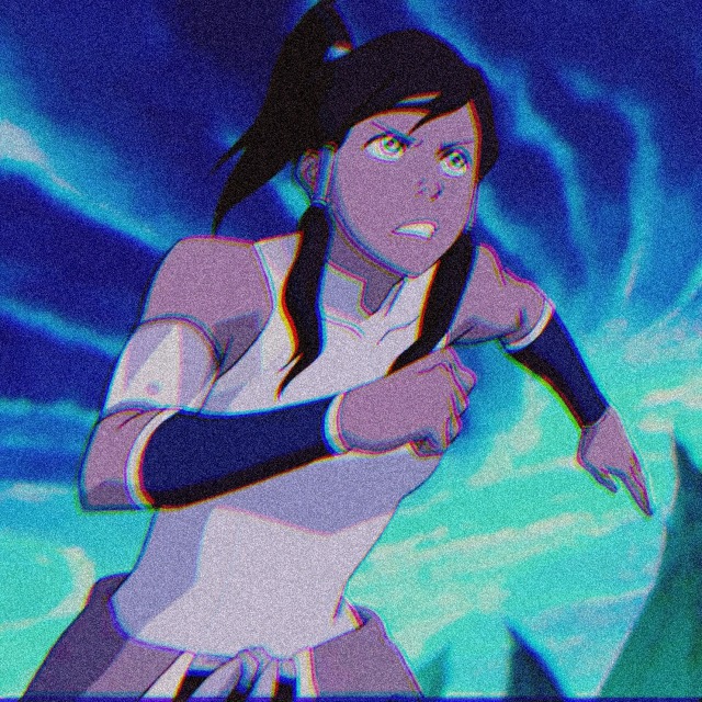icon of korra from the legend of korra. she is in her regular outfit in the spirit world running to the right. she has a serious expression. 