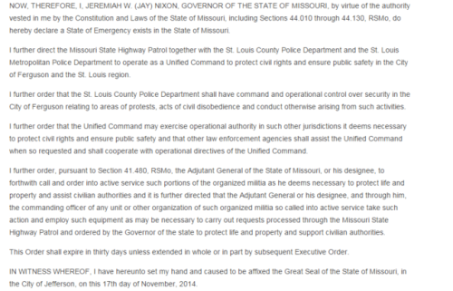 postracialcomments: State of Emergency declared by Missouri Governor Nixon… WHEREAS, the Stat