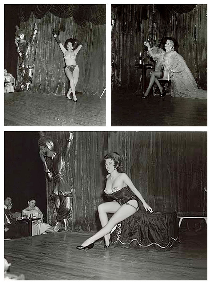 A trio of vintage candid photos capture appearances by three different Strippers