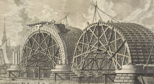 An engraving from part of the intended bridge at Blackfriars London by Giovanni Battista Piranesi sh