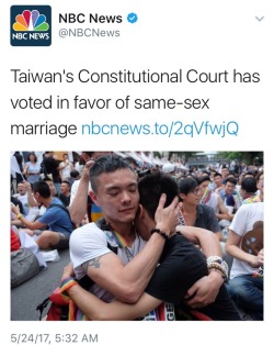 positivelyasian:  constable-connor: rallyforbernie: The first Asian nation to do so 🏳️‍🌈🏳️‍🌈🏳️‍🌈  Way to go Taiwan!   Not the first Asian nation, in case anyone is wondering.Vietnam did it not too long ago either. Thailand