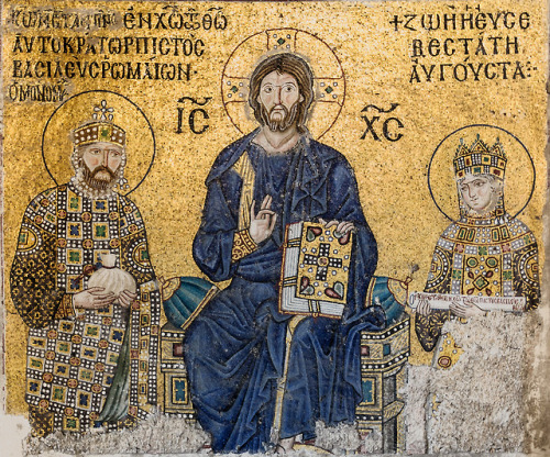 jeannepompadour:Emperor Constantine IX Monomachos and his wife Empress Zoe with Christ Pantocrator s