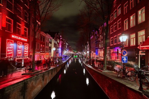 Amsterdam at night. Street red-light district. Netherlands © Akmal Usmanov