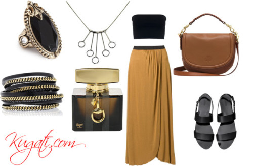 Arabian Nights by kugati featuring a gold tone ringMotel black shirt, $24 / Zalando maxi skirt, $33 