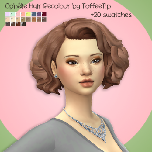 toffeetip: The beautiful Ophélie hair in my favourite palette. My recolours will add 20 new swatches