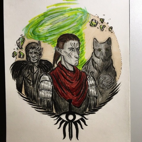  Inktober day 30 - The InquisitorAthanas LavellanLocal Dalish hunter falls out of the Fade with a gl