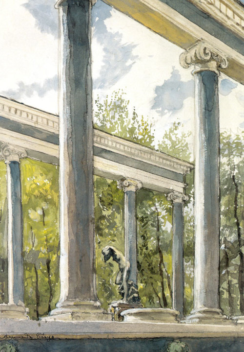 alexandre-benois: Peterhof Palace. Lion cascade and colonnade, 1900, Alexandre BenoisMedium: graphit