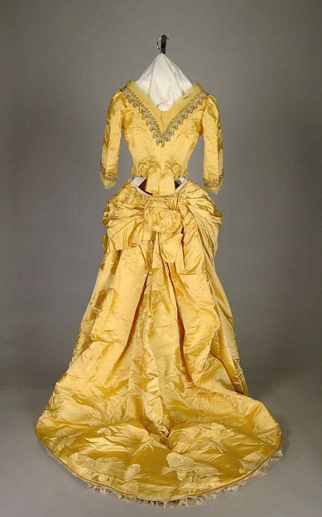 Evening dress House of Worth Date: ca. 1888 Culture: French Medium: Silk, beads, metallic.