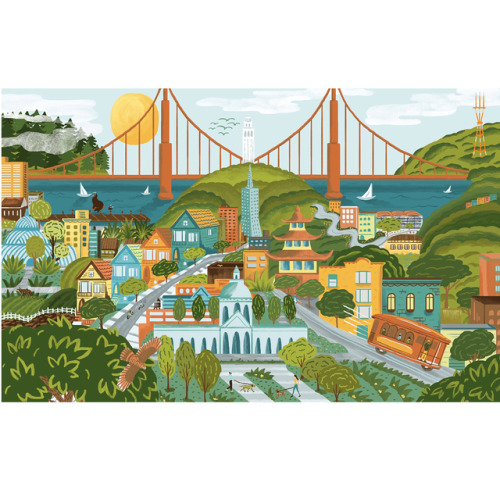 I was asked by @umpquabank to illustrate a little mural in their colors, for the SF location for the